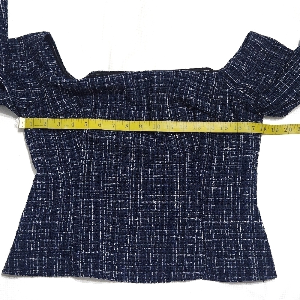 Women's Blue Tweed Textured Off The Shoulder Top Peplum Fit Size XL - Picture 8 of 11